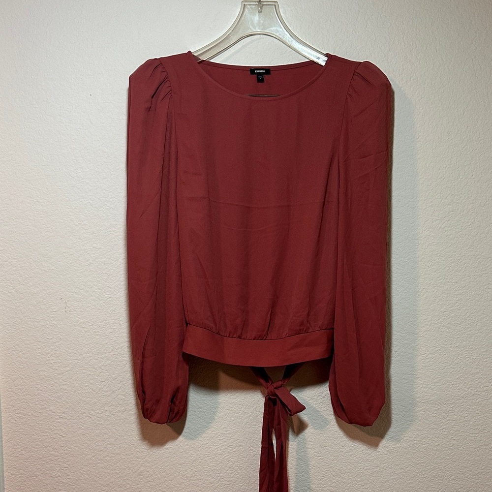 Express Rust Red Long Sleeve Tie-Front Blouse – Size Small,‎ Lightweight